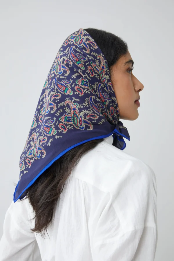 Foulard soie bleu Moismont – Image 2